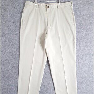 BROOKS BROTHERS Hudson Advantage Chino Pant 40/34 Cotton Beige Pleated High Rise